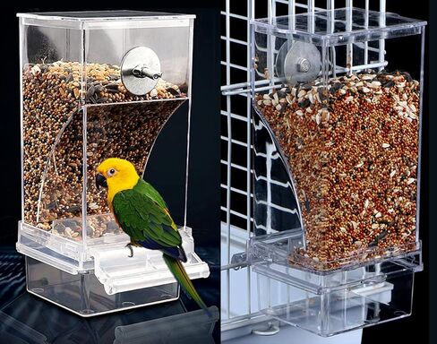 Kenond No Mess Bird Feeder Water Dispenser Set, Automatic Parrot Feeder Cage Accessories, Acrylic Parakeet Seed Food Feeder Drinker for Cage, Cockatiel Squirrel Finch in Kuwait