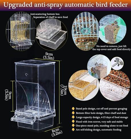 Kenond No Mess Bird Feeder Water Dispenser Set, Automatic Parrot Feeder Cage Accessories, Acrylic Parakeet Seed Food Feeder Drinker for Cage, Cockatiel Squirrel Finch in Kuwait