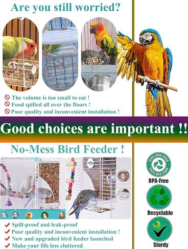 Kenond No Mess Bird Feeder Water Dispenser Set, Automatic Parrot Feeder Cage Accessories, Acrylic Parakeet Seed Food Feeder Drinker for Cage, Cockatiel Squirrel Finch in Kuwait