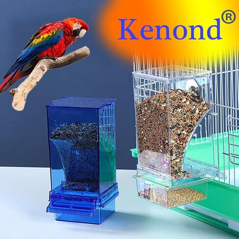 Kenond No Mess Bird Feeder Water Dispenser Set, Automatic Parrot Feeder Cage Accessories, Acrylic Parakeet Seed Food Feeder Drinker for Cage, Cockatiel Squirrel Finch in Kuwait