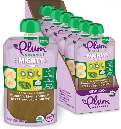 طعام الأطفال العضوي من بلوم أورجانيكس مايتي مورنينج - الموز والتوت والشوفان والكينوا - كيس 3.17 أونصة (عبوة من 24 كيسًا) - كيس طعام للأطفال الصغار من الفواكه العضوية والحبوب الكاملة in Kuwait