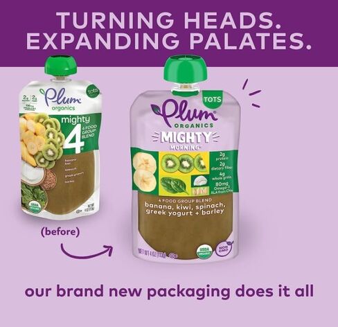 طعام الأطفال العضوي من بلوم أورجانيكس مايتي مورنينج - الموز والتوت والشوفان والكينوا - كيس 3.17 أونصة (عبوة من 24 كيسًا) - كيس طعام للأطفال الصغار من الفواكه العضوية والحبوب الكاملة in Kuwait