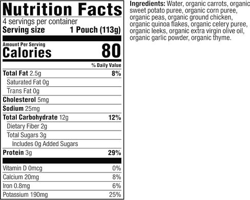 بلوم أورجانيكس | المرحلة 3 | وجبات طعام عضوية للأطفال [+9 أشهر] | جزر، بطاطا حلوة، ذرة، بازلاء، دجاج | كيس بحجم 4 أونصة (عبوة مكونة من 12 قطعة) قد تختلف التعبئة in Kuwait