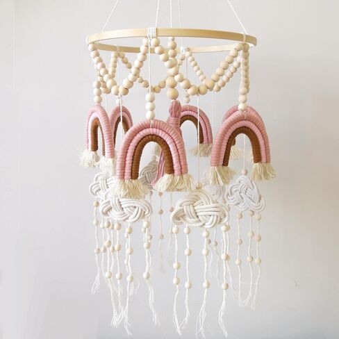 Boho Crib Mobile Rainbow Baby Mobile Boho Mobile لسرير الأطفال قوس قزح والسحاب المحمول مع خرزة خشبية وشرابات لديكور حضانة البنات in Kuwait