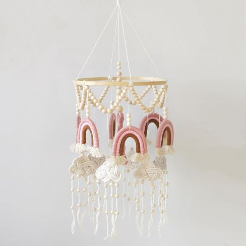 Boho Crib Mobile Rainbow Baby Mobile Boho Mobile لسرير الأطفال قوس قزح والسحاب المحمول مع خرزة خشبية وشرابات لديكور حضانة البنات in Kuwait
