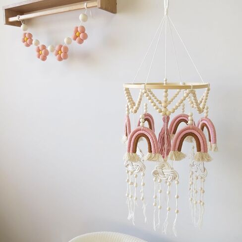 Boho Crib Mobile Rainbow Baby Mobile Boho Mobile لسرير الأطفال قوس قزح والسحاب المحمول مع خرزة خشبية وشرابات لديكور حضانة البنات in Kuwait