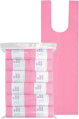 حقائب حفاضات أوبيبي باجز للاستعمال مرة واحدة، عدد 144، عدد 12 لفة من حقائب كبيرة بمقبض ربط، معطرة (وردي) in Kuwait