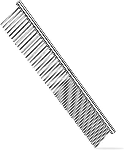 ROPO Dog Comb for Removing Matted Fur - Pet Dematting Comb with Rounded Teeth and Non-Slip Grip Handle - Prevents Knots and Mats for Long and Short Haired Pets (Round handle, Colour) in Kuwait