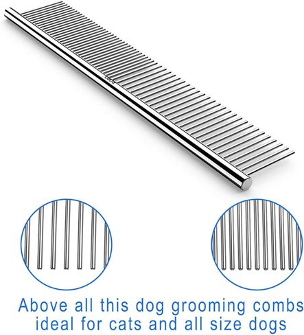 ROPO Dog Comb for Removing Matted Fur - Pet Dematting Comb with Rounded Teeth and Non-Slip Grip Handle - Prevents Knots and Mats for Long and Short Haired Pets (Round handle, Colour) in Kuwait