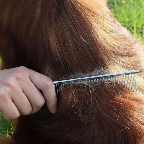 ROPO Dog Comb for Removing Matted Fur - Pet Dematting Comb with Rounded Teeth and Non-Slip Grip Handle - Prevents Knots and Mats for Long and Short Haired Pets (Round handle, Colour) in Kuwait