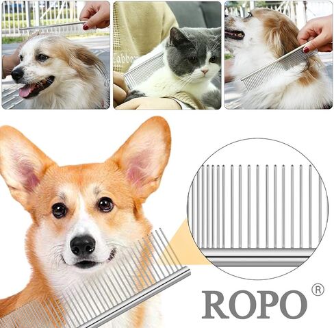 ROPO Dog Comb for Removing Matted Fur - Pet Dematting Comb with Rounded Teeth and Non-Slip Grip Handle - Prevents Knots and Mats for Long and Short Haired Pets (Round handle, Colour) in Kuwait