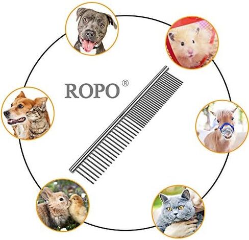 ROPO Dog Comb for Removing Matted Fur - Pet Dematting Comb with Rounded Teeth and Non-Slip Grip Handle - Prevents Knots and Mats for Long and Short Haired Pets (Round handle, Colour) in Kuwait