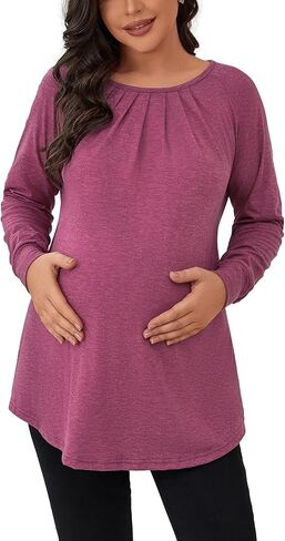 قمصان حمل نسائية من GINKANA بأكمام طويلة قمصان حمل ذات ثنيات أمامية راجلان فضفاضة تي شيرت للنساء الحوامل in Kuwait