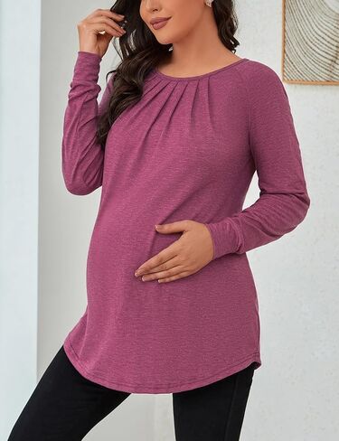 قمصان حمل نسائية من GINKANA بأكمام طويلة قمصان حمل ذات ثنيات أمامية راجلان فضفاضة تي شيرت للنساء الحوامل in Kuwait