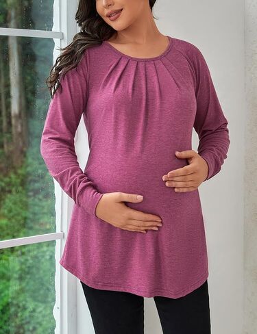 قمصان حمل نسائية من GINKANA بأكمام طويلة قمصان حمل ذات ثنيات أمامية راجلان فضفاضة تي شيرت للنساء الحوامل in Kuwait