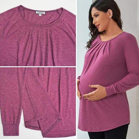 قمصان حمل نسائية من GINKANA بأكمام طويلة قمصان حمل ذات ثنيات أمامية راجلان فضفاضة تي شيرت للنساء الحوامل in Kuwait