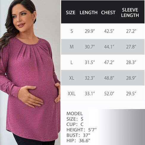 قمصان حمل نسائية من GINKANA بأكمام طويلة قمصان حمل ذات ثنيات أمامية راجلان فضفاضة تي شيرت للنساء الحوامل in Kuwait