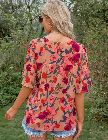 luvamia 2023 Blouses for Women Dressy Casual Floral Boho Babydoll Flowy Tops Summer Short Bell Sleeves Shirts in Saudi Arabia