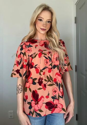 luvamia 2023 Blouses for Women Dressy Casual Floral Boho Babydoll Flowy Tops Summer Short Bell Sleeves Shirts in Saudi Arabia