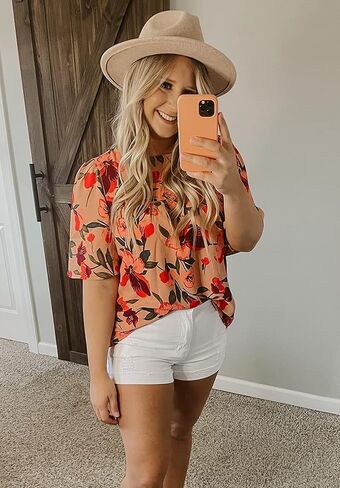 luvamia 2023 Blouses for Women Dressy Casual Floral Boho Babydoll Flowy Tops Summer Short Bell Sleeves Shirts in Saudi Arabia