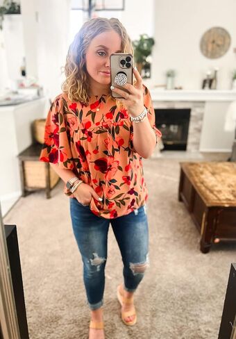 luvamia 2023 Blouses for Women Dressy Casual Floral Boho Babydoll Flowy Tops Summer Short Bell Sleeves Shirts in Saudi Arabia