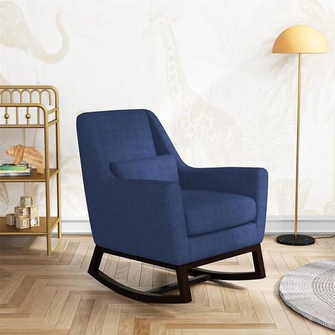 Little Seeds Sophie Mid-Century Rocker with Lumbar Pillow, Navy Blue Linen in Kuwait