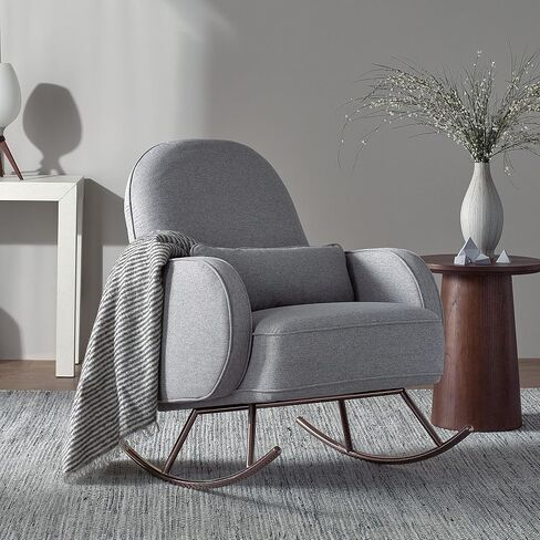 Nursery Works Compass Rocker in Black Velvet with Rose Gold Legs, Greenguard Gold and CertiPUR-US Certified in Saudi Arabia