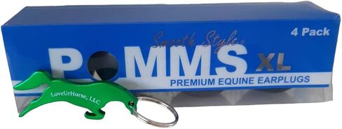 Pomms XL Horse Ear Plugs - 1 Pack Smooth Style Extra Large Black Ear Plugs for Showing, Training and Competitions with a Horse Shaped Bottle Opener Keychain in Kuwait
