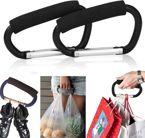 2 Packs Large Stroller Hooks, Aluminum Grocery Bag Handle Organizer Hook or Diaper Bags Holder- Black in Saudi Arabia
