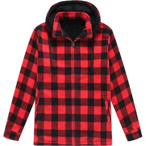 ZENTHACE Men's Sherpa Lined Fleece Flannel Plaid Shirt Jacket with Removable Hood