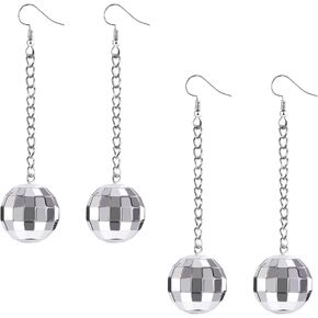 Disco Ball Earrings,Disco Earrings,Silver Mirror Ball Earrings,70s Earrings,60's or 70's Disco Ball Earrings for Women's Costume Accessories,Halloween Earrings for Women Disco Outfit Accessories
