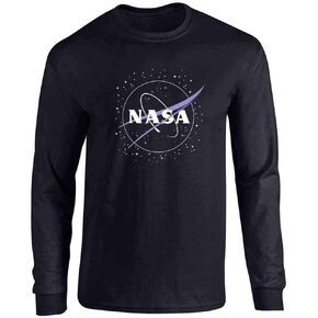 Pop Threads NASA Approved Meatball Logo with Stars Long Sleeve Tee T-Shirt