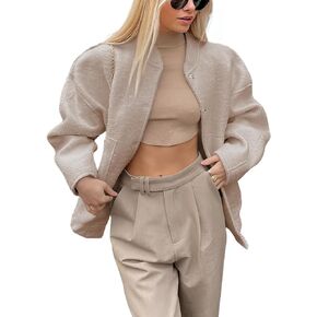 سترات Ailoqing النسائية كبيرة الحجم منفوخة من الصوف المخلوط بأزرار سفلية كاجوال وسترات معاطف ملابس خارجية in Kuwait