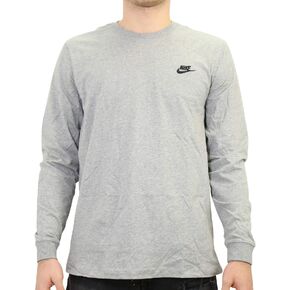 Nike Men's Grey Heather/Black Small Embroidered Logo Long Sleeve T-Shirt (AR5193 063) - L