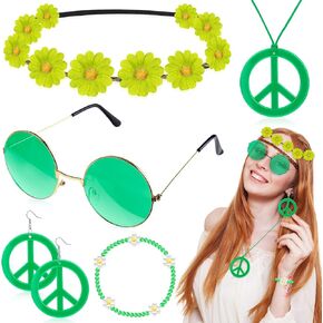 6 Pcs Hippie Costume Accessories Set, Boho Peace Sign Daisy Flower 60s 70s Party Favors Decorations for Groovy Party Girls