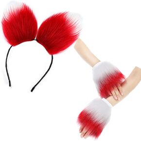 Cat Wolf Fox Tail Faux Fur Ear Headband Paw Gloves Set for Adult Children Halloween Xmas Fancy Party Cosplay Costume Gifts