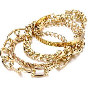 IFKM Gold Bracelets for Women, 14K Gold Plated Dainty Layered Chain Bracelets Adjustable Cute Bangle Link Bracelet Set