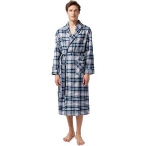 رداء SIORO للرجال من الفلانيل القطني المنقوش، رداء حمام ناعم بياقة شال للاسترخاء in Kuwait