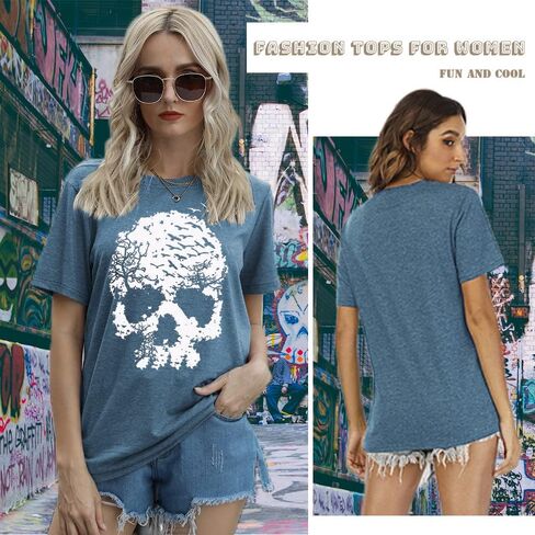 قمصان الجمجمة للنساء مضحك القوطية الجرافيك تانك القمم عادية كم قصير هالوين بلايز الجدة الرعب تي شيرت in Kuwait
