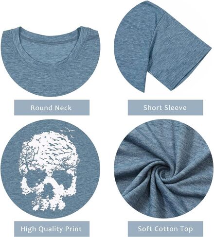 قمصان الجمجمة للنساء مضحك القوطية الجرافيك تانك القمم عادية كم قصير هالوين بلايز الجدة الرعب تي شيرت in Kuwait