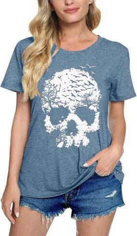 قمصان الجمجمة للنساء مضحك القوطية الجرافيك تانك القمم عادية كم قصير هالوين بلايز الجدة الرعب تي شيرت in Kuwait