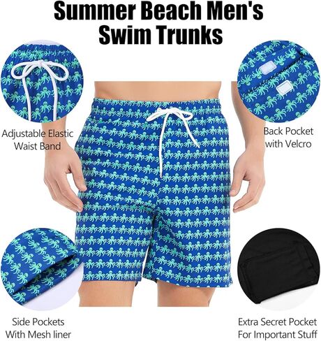 ملابس سباحة عصرية مطبوعة من Jimlieay، ملابس سباحة كاجوال خفيفة الوزن للشاطئ وخصر قصير للرجال in Kuwait