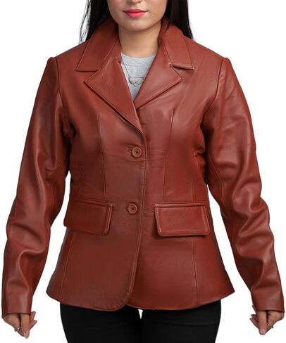 Schlau Classic 2 Women Leather Blazer -Lambskin jacket with Stylish Casual long Sleeves Coat Real Leather Jacket Women in Saudi Arabia