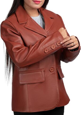 Schlau Classic 2 Women Leather Blazer -Lambskin jacket with Stylish Casual long Sleeves Coat Real Leather Jacket Women in Saudi Arabia
