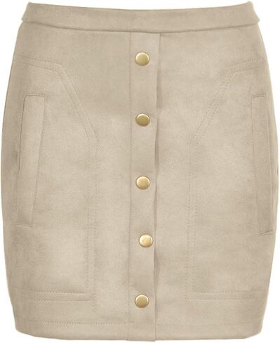 Meyeeka Women's Button Front Faux Suede High Waist A-line Mini Skirt with Pocket in Kuwait
