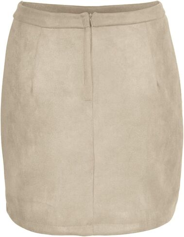 Meyeeka Women's Button Front Faux Suede High Waist A-line Mini Skirt with Pocket in Kuwait