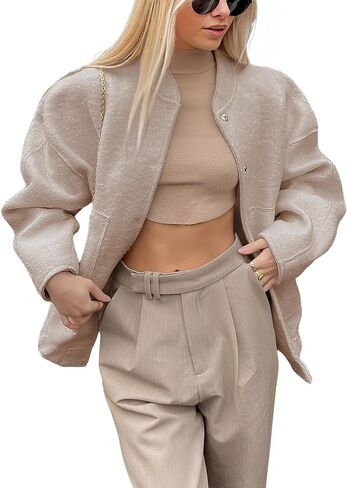 سترات Ailoqing النسائية كبيرة الحجم منفوخة من الصوف المخلوط بأزرار سفلية كاجوال وسترات معاطف ملابس خارجية in Kuwait