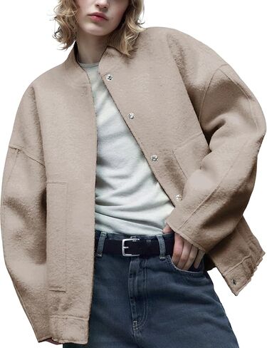 سترات Ailoqing النسائية كبيرة الحجم منفوخة من الصوف المخلوط بأزرار سفلية كاجوال وسترات معاطف ملابس خارجية in Kuwait