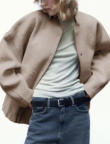 سترات Ailoqing النسائية كبيرة الحجم منفوخة من الصوف المخلوط بأزرار سفلية كاجوال وسترات معاطف ملابس خارجية in Kuwait