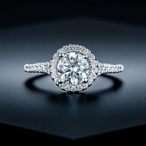 الكلاسيكية هالو 1ct 6.5 مللي متر الجولة الرائعة قص D اللون VVS مويسانيتي خواتم الخطبة للنساء خاتم مويسانيتي الفضة in Kuwait